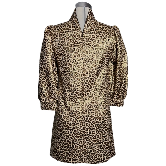 NEW ZARA Luxury  Leopard with Gold Metallic and Brown Dress Size XSl - Picture 5 of 17